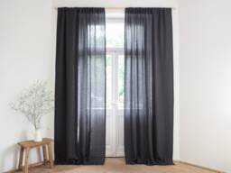 Charcoal Linen Curtain Panel, Rod Pocket, Custom Size - thumbnail 1