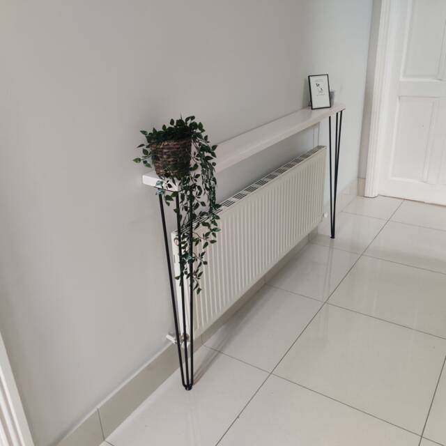 White Console Table, Hallway Radiator Shelf, Rustic Entryway Narrow Tables, Hairpin Legs
