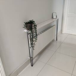 White Console Table, Hallway Radiator Shelf, Rustic Entryway Narrow Tables, Hairpin Legs - thumbnail 1