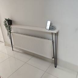 White Console Table, Hallway Radiator Shelf, Rustic Entryway Narrow Tables, Hairpin Legs - thumbnail 2