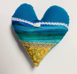 Handmade Coastal Heart Pillow, Beach Decor, Shell Embellished - thumbnail 1