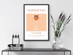 Manhattan Cocktail Art Print Poster - Party Signature Drink Sign Trendy Wall Decor Minimalist Elegant Retro Gift A5 A4 A3 - thumbnail 1