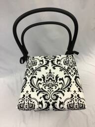 Damask Chair Cushion Black & White Traditions Fabric, Grosgrain Ties - thumbnail 1