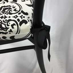 Damask Chair Cushion Black & White Traditions Fabric, Grosgrain Ties - thumbnail 2
