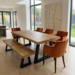 Tealby Tp Chunky Dine Table Rustic Natural Wood - Industrial Trapezium Frame Legs- Handmade Stylish Cozy & Natura - thumbnail 2