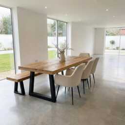 Tealby Tp Chunky Dine Table Rustic Natural Wood - Industrial Trapezium Frame Legs- Handmade Stylish Cozy & Natura - thumbnail 4