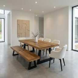 Tealby Tp Chunky Dine Table Rustic Natural Wood - Industrial Trapezium Frame Legs- Handmade Stylish Cozy & Natura - thumbnail 3