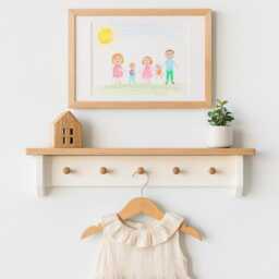White Shaker Peg Shelf - Handmade Wooden Coat Rack Nursery, Hallway, Kitchen & Entryway Storage - thumbnail 1