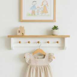 White Shaker Peg Shelf - Handmade Wooden Coat Rack Nursery, Hallway, Kitchen & Entryway Storage - thumbnail 2