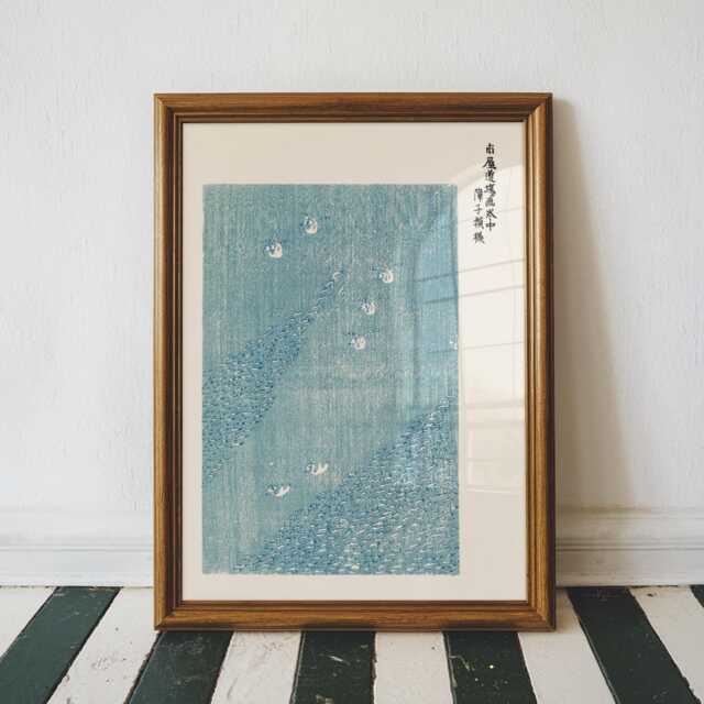 Taguchi Tomoki Blue Bird Print - Yatsuo No Tsubaki Poster Japanese Wall Art, Swans Woodblock Print, Vintage Ukiyoe Art