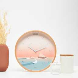 Sunrise Wooden Wall Clock Silent Beechwood, Handmade in France