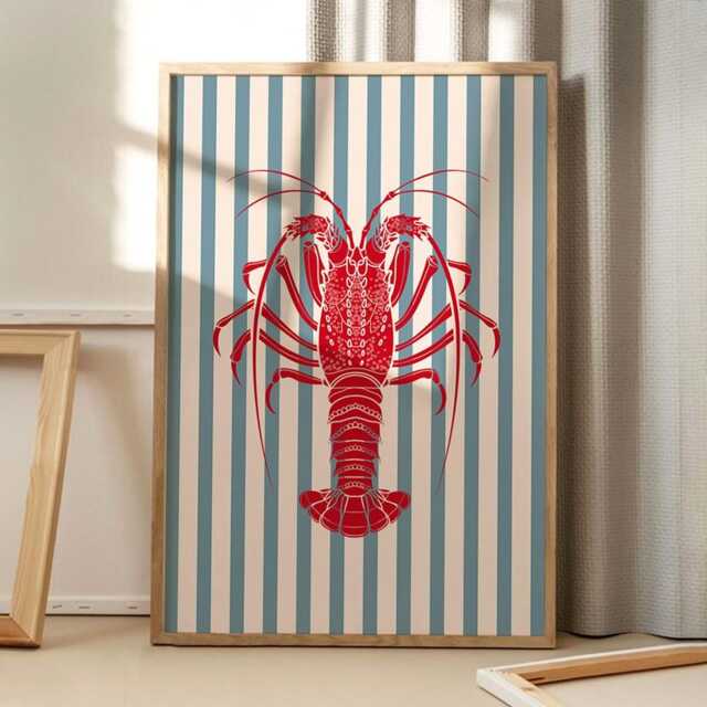 Lobster Art Canvas Poster, Kitchen Wall Art, Bright Aesthetic Decor, Retro Home Printed Gift - image 1