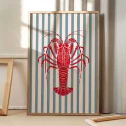Lobster Art Canvas Poster, Kitchen Wall Art, Bright Aesthetic Decor, Retro Home Printed Gift - thumbnail 1