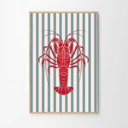 Lobster Art Canvas Poster, Kitchen Wall Art, Bright Aesthetic Decor, Retro Home Printed Gift - thumbnail 2