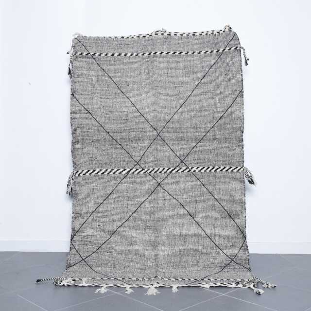 Geometric Berber Rug Black & White Moroccan Wool Carpet - 8x4, 9 Ft - image 1
