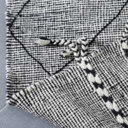 Geometric Berber Rug Black & White Moroccan Wool Carpet - 8x4, 9 Ft - thumbnail 4