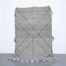 Geometric Berber Rug Black & White Moroccan Wool Carpet - 8x4, 9 Ft - thumbnail 1