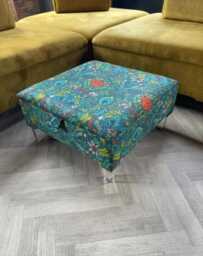 Green Floral Ottoman - Square Storage Footstool, Satin Upholstery - thumbnail 1