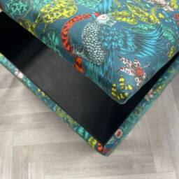 Green Floral Ottoman - Square Storage Footstool, Satin Upholstery - thumbnail 2
