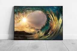 Surfing Ocean Wave in Sunlight Wall Art Print On Paper Framed Picture Print - thumbnail 1