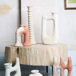Mid-Season Sale Moroccan Unglazed, Raw Tamegroute Ceramics, Abstract Ecru Elephant's Foot Candlestick Sculpture, Craftsmanship - thumbnail 3