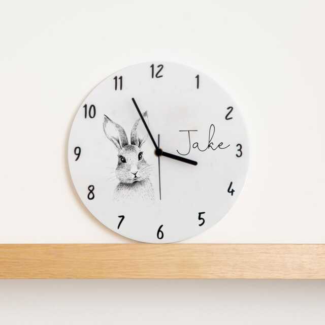 Personalised Bunny Rabbit Clock - Children's Bedroom Wall Clock, Nursery Decor, Girls Room Gift, Name - image 1