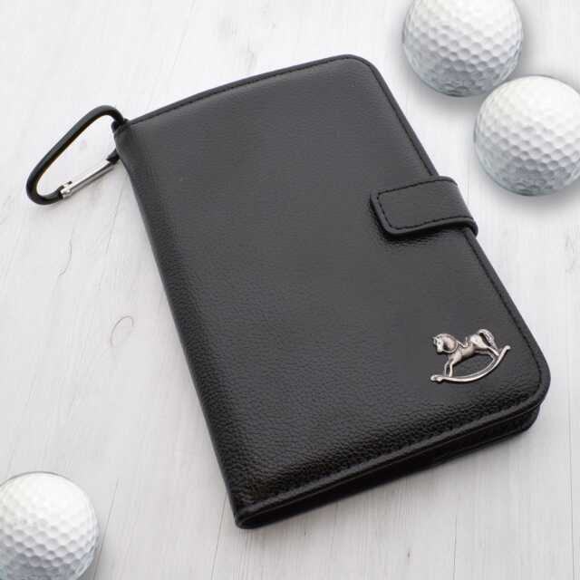 Pewter Rocking Horse Design - Personalised Leatherette Golf Organiser Complete With Divot Repairer, Marker, Tees, Scorecard & Pencils - image 1