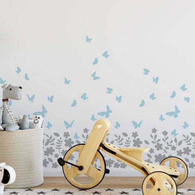 Butterfly & Blossom Nursery Wall Stencil Reusable Mylar, Girls Room Decor - image 1
