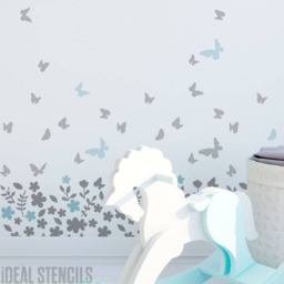 Butterfly & Blossom Nursery Wall Stencil Reusable Mylar, Girls Room Decor - thumbnail 3