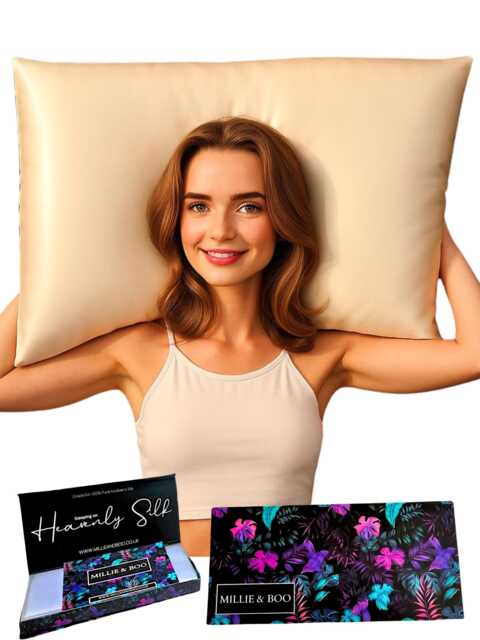 Satin Pillowcase Champagne With Gift Box - Vegan Friendly Queen Size Zipper Closure - image 1