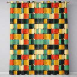 Rounded Square Color Grid Pattern Texture Seamless Readymade Eyelet Ring Top Thermal 100% Blackout Curtains - thumbnail 2