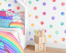 Watercolor Rainbow Polka Dot Decals - Removable, Reusable Wall Stickers Nursery Decor, Kids Room Art
