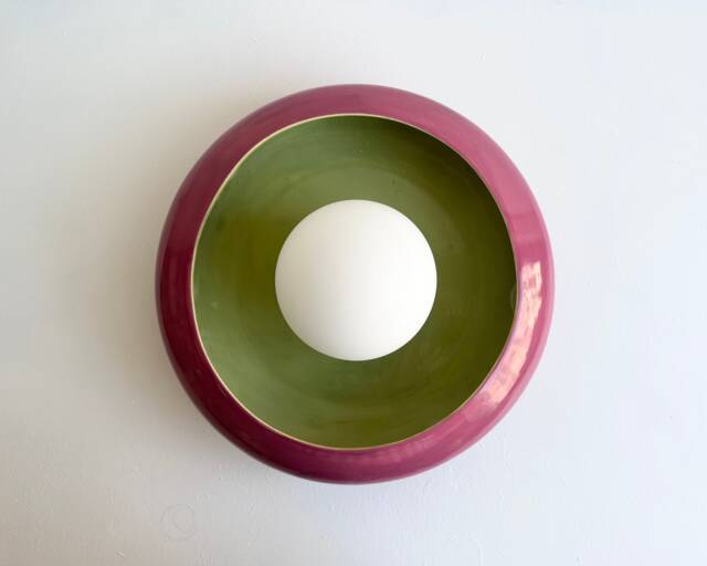 Handmade Ceramic Wall Sconce Dark Pink & Green Bedside Lamp - Us Shipping Includes All Taxes - image 1