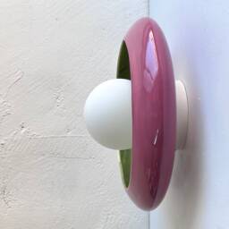 Handmade Ceramic Wall Sconce Dark Pink & Green Bedside Lamp - Us Shipping Includes All Taxes - thumbnail 3
