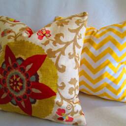"Braemore Silsila Fabric Decorative Throw Pillow Cover in Red, Citron, Brown On White 18""x18" - thumbnail 3