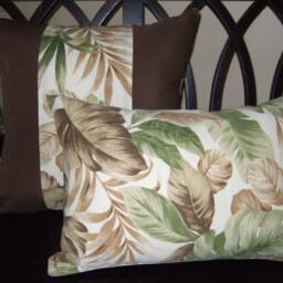 Tropical Hawaiian Leaves Indoor/Outdoor Canvas Pillow Covers & Inserts, Green, Chocolate, Brown, Off White With Zippers - Free Shipping - thumbnail 3