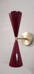 Mid-Century Modern Brass Wall Sconce - Red Enamel Double Cone Light - thumbnail 2