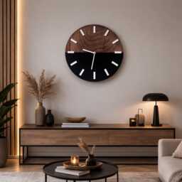 Modern Wooden Wall Clock in Scandinavian Living Room Interior - thumbnail 3