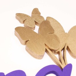 Custom Kid's Name Sign, 3D Gold Butterflies, Wooden Wall Decor - thumbnail 3