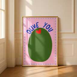Olive You Kitchen Print - Fun Colourful Wall Art Pink & Green Prints - thumbnail 3