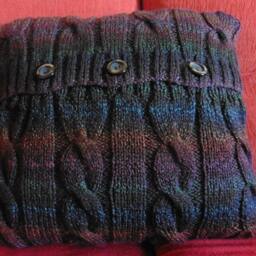 Cushion Cover, Needle Fabric, Acrylic Wool, Dark Grey Color, Lilac, Blue, Ochre, Red, Green, Braids, Warm, Original Gift, Unique Gift - thumbnail 2