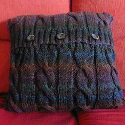 Cushion Cover, Needle Fabric, Acrylic Wool, Dark Grey Color, Lilac, Blue, Ochre, Red, Green, Braids, Warm, Original Gift, Unique Gift - thumbnail 3