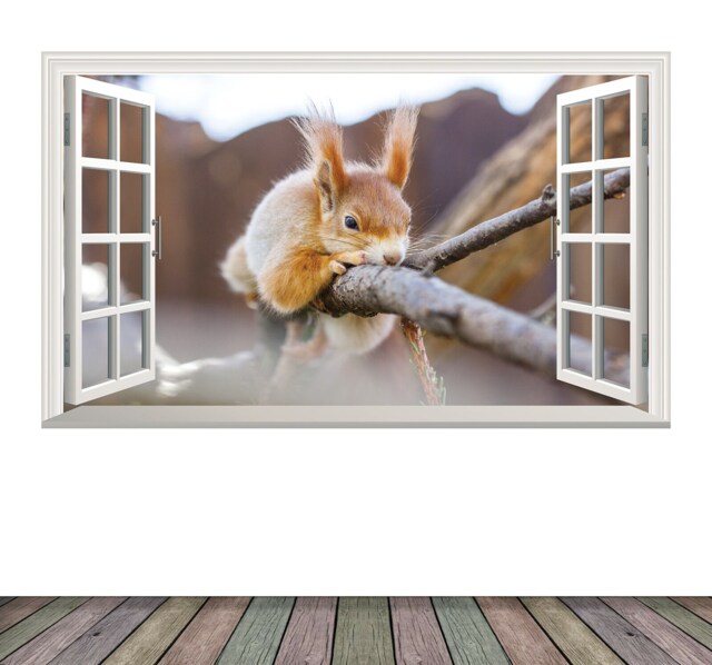 Cute Red Squirrel Animals Nature Tree Decal Adhesive Vinyl Sticker Magic Window Design Poster Wall Various Sizes