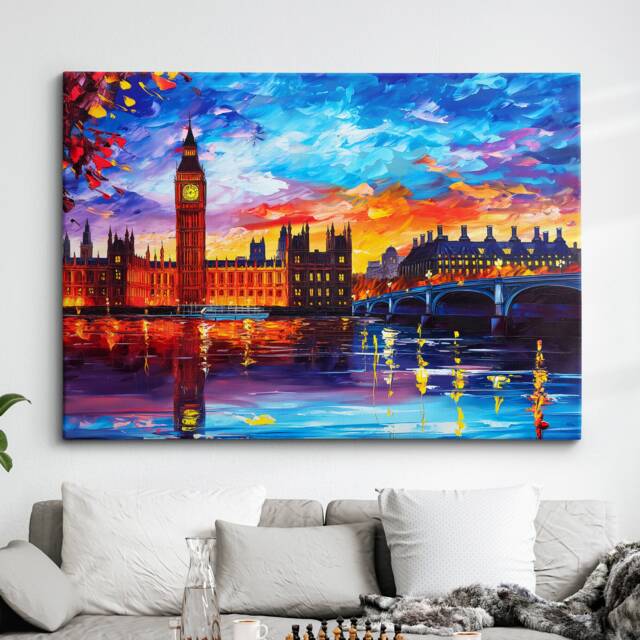 London Bridge Abstract Oil Painting Paint Colourful UK Big Ben Wall Art Framed Canvas Poster Print Home/Office Room Decor Gifts - image 1