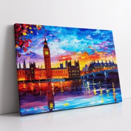London Bridge Abstract Oil Painting Paint Colourful UK Big Ben Wall Art Framed Canvas Poster Print Home/Office Room Decor Gifts - thumbnail 2