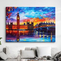 London Bridge Abstract Oil Painting Paint Colourful UK Big Ben Wall Art Framed Canvas Poster Print Home/Office Room Decor Gifts - thumbnail 1