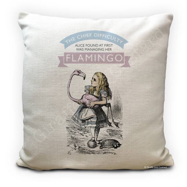 Alice Wonderland Gift Cushion Cover, Pink Flamingo Print, Vintage Mad Hatter Tea Party, Home Decor, 40cm 16 Inches - image 1