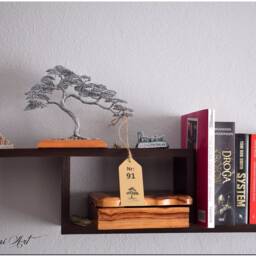 Wire Bonsai Tree Silver Meditation Decor On Wood Base - thumbnail 4