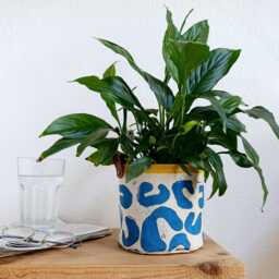 Blue Abstract Plant Pot Cover, Canvas Planter Basket, Block Printed Fabric Planter, Indoor Modern Home Decor - thumbnail 1