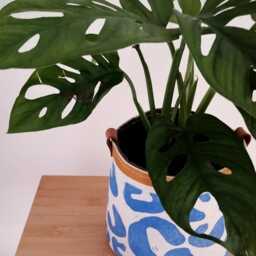 Indoor Plant Basket - Bohemian Fabric Planter Block Printed Cotton Vibrant Pattern, Burlap Lined, 15x15cm Size - thumbnail 3